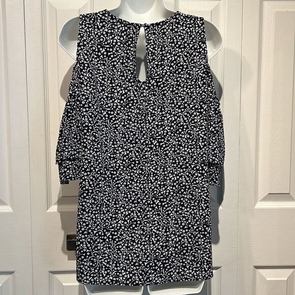 Michael Michael Kors Navy/White Short Sleeve Cold Shoulder Top Size M - Picture 7 of 12